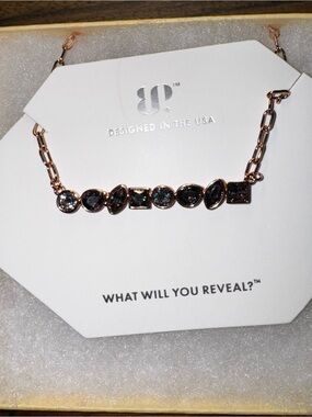 Bomb Party Rose Gold Bar Necklace with Multicolor Stones